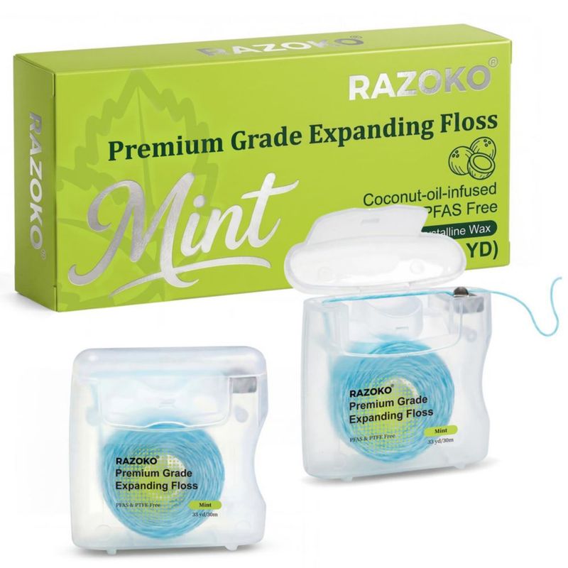 Hilo dental RAZOKO Expansible 60 m de menta y aceite de coco