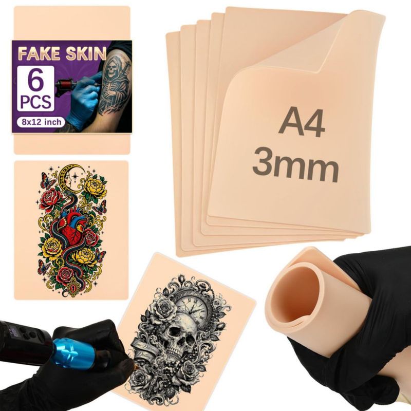 Piel de práctica para tatuaje VelvetAura A4 3 mm – Pack de 6