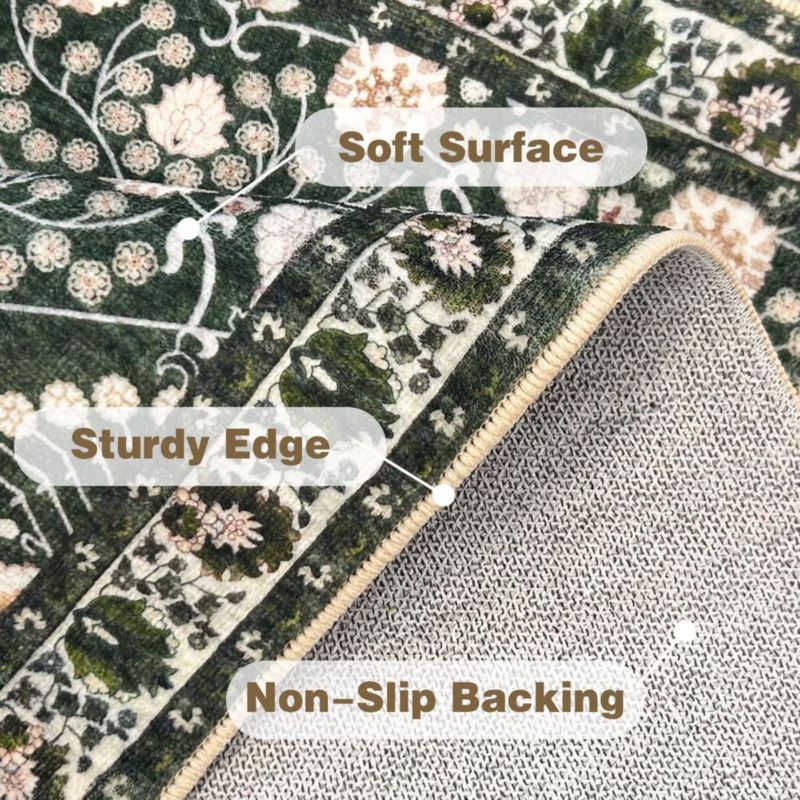 ALFOMBRA Youime 3x5 pies Floral Lavable Verde Oscuro