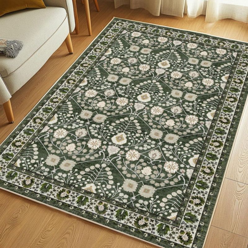 ALFOMBRA Youime 3x5 pies Floral Lavable Verde Oscuro
