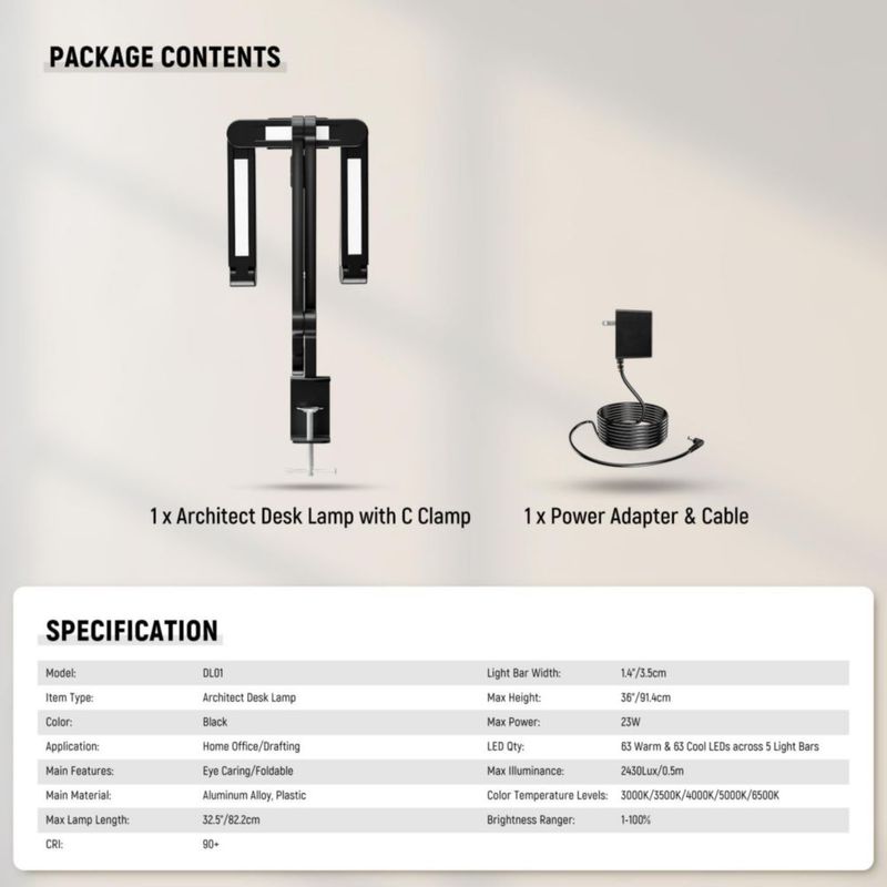 Lámpara de escritorio LED NEEWER 82 cm regulable 23 W DL01
