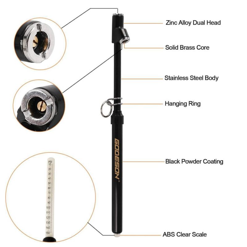 Manómetro de Presión de Neumáticos GODESON 10-150 PSI Cabezal Dual - Pack de 12