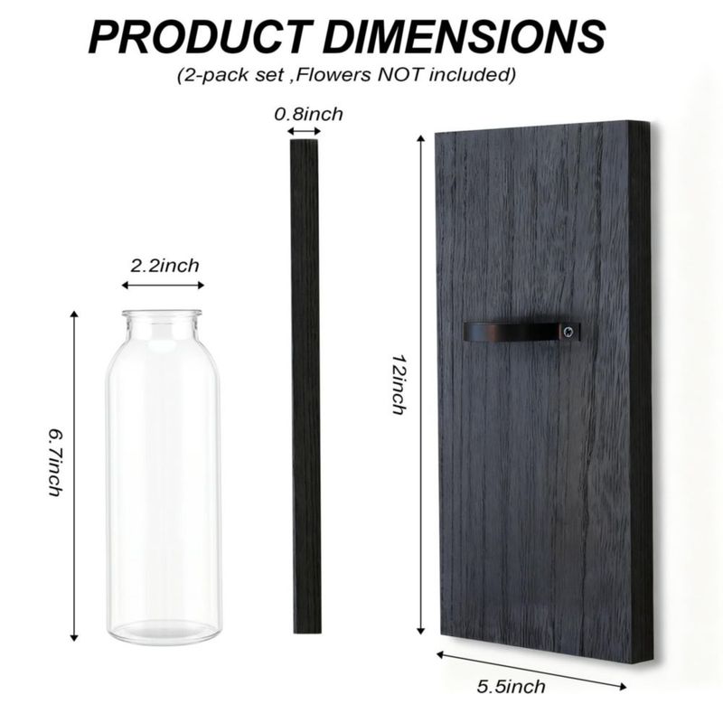 Maceteros de pared Heiple Pack de 2 - Madera y vidrio negro para plantas de interior