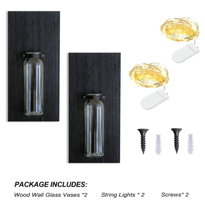 Maceteros de pared Heiple Pack de 2 - Madera y vidrio negro para plantas de interior