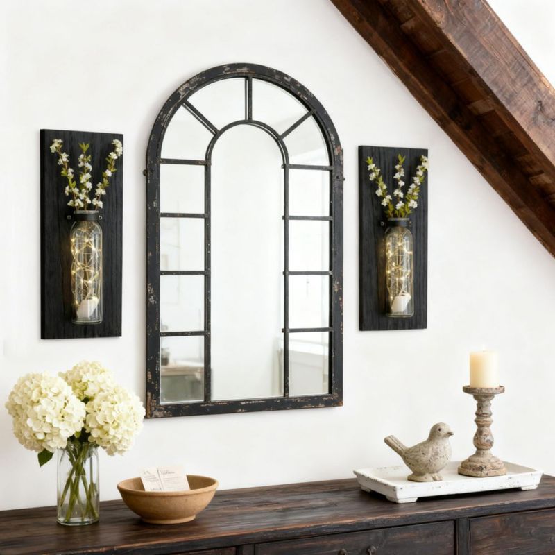 Maceteros de pared Heiple Pack de 2 - Madera y vidrio negro para plantas de interior