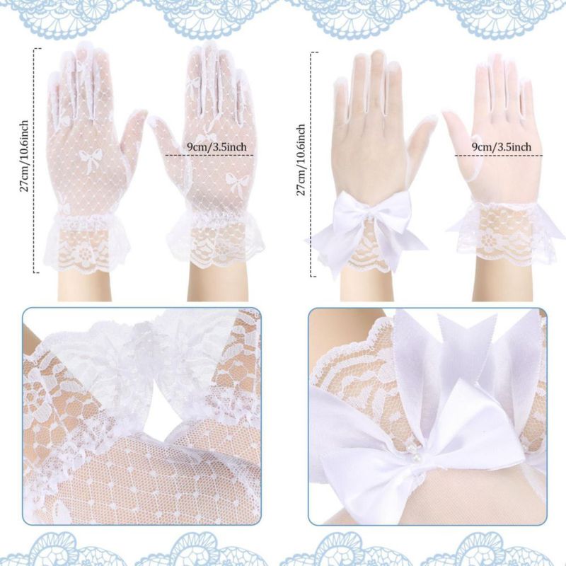 Guantes Heentan 4 pares estilo clásico de encaje blanco