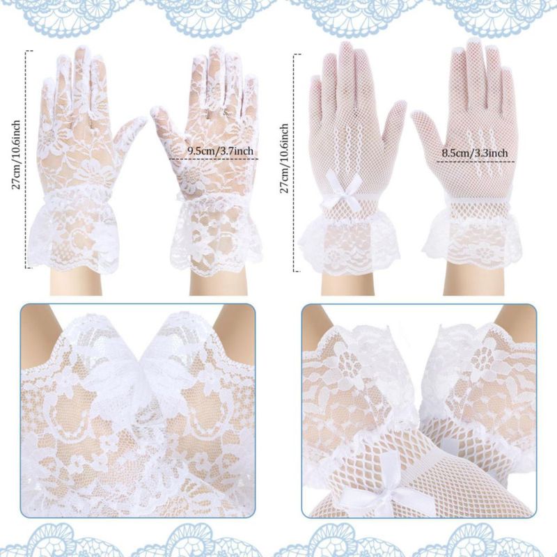 Guantes Heentan 4 pares estilo clásico de encaje blanco