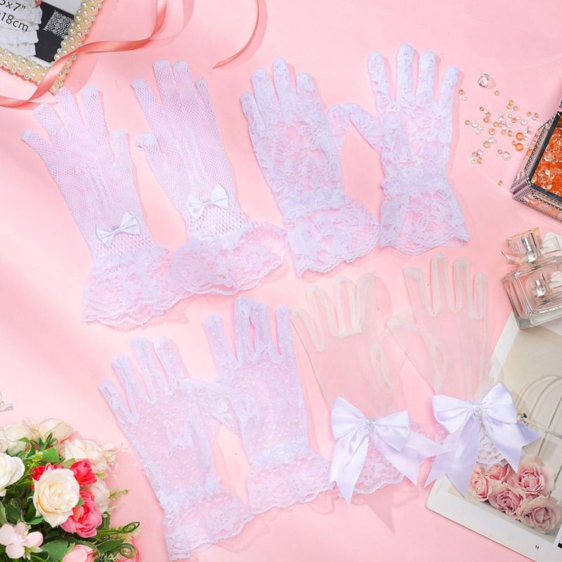 Guantes Heentan 4 pares estilo clásico de encaje blanco