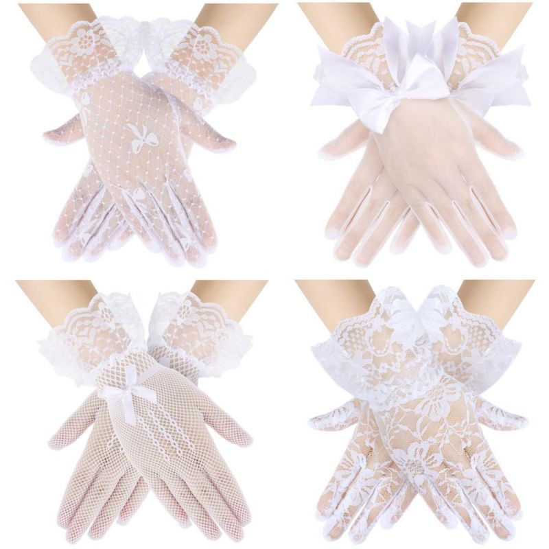 Guantes Heentan 4 pares estilo clásico de encaje blanco