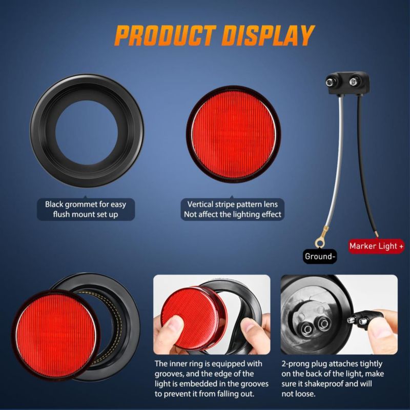 Luz Marcadora Nilight 6 cm Roja 13 LED Pack de 2 (Montaje Empotrado)