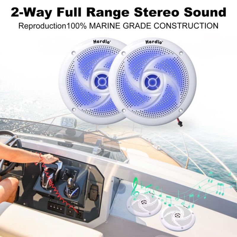 Parlantes Herdio 13 cm Impermeables con LED 160 W (par) Color Blanco