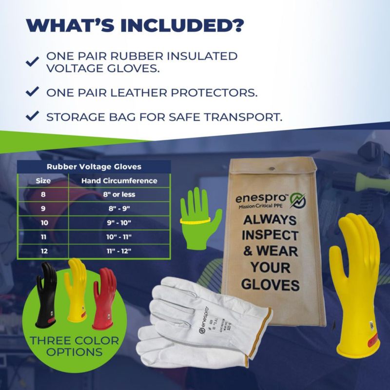 Guantes Eléctricos Aislados Clase 0 Enespro 1000V CA/1500V CC Amarillos