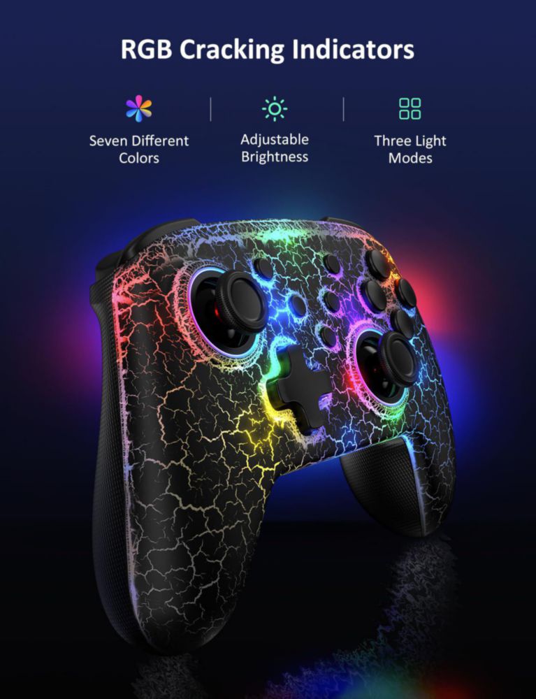 Controlador inalámbrico NexiGo Bluetooth con luz LED violeta