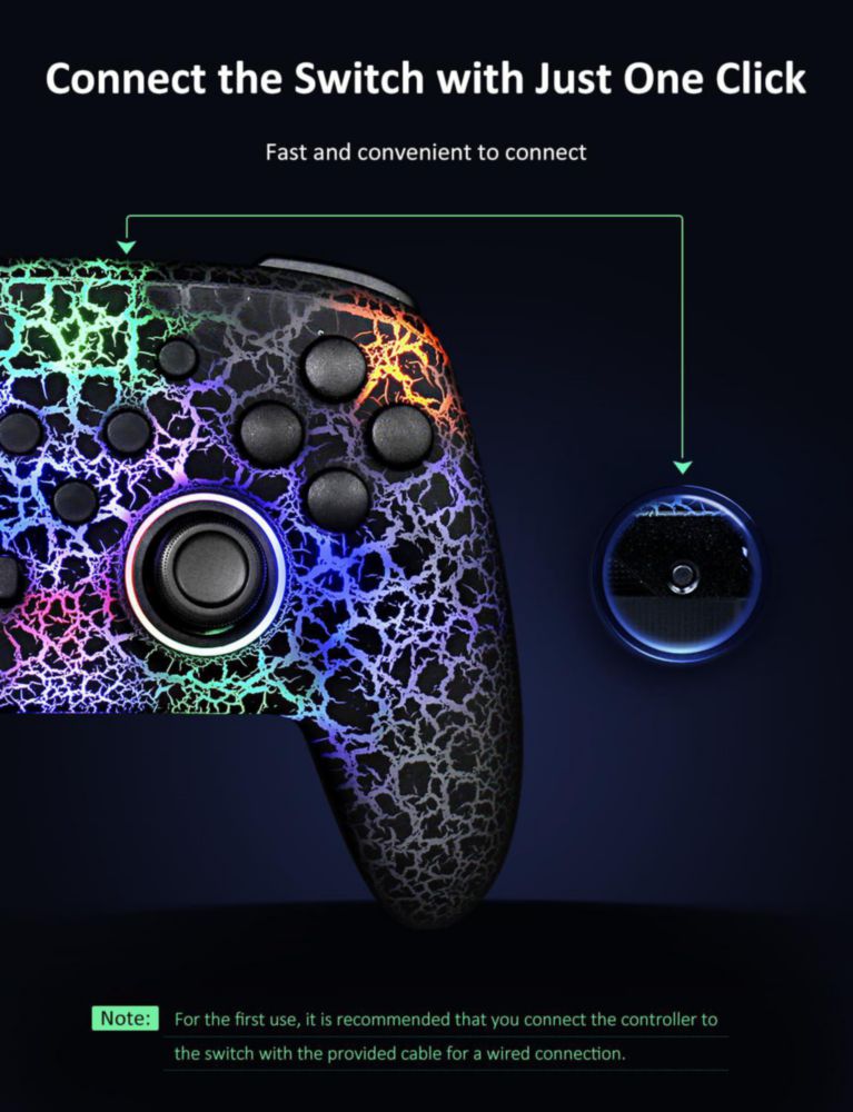 Controlador inalámbrico NexiGo Bluetooth con luz LED violeta