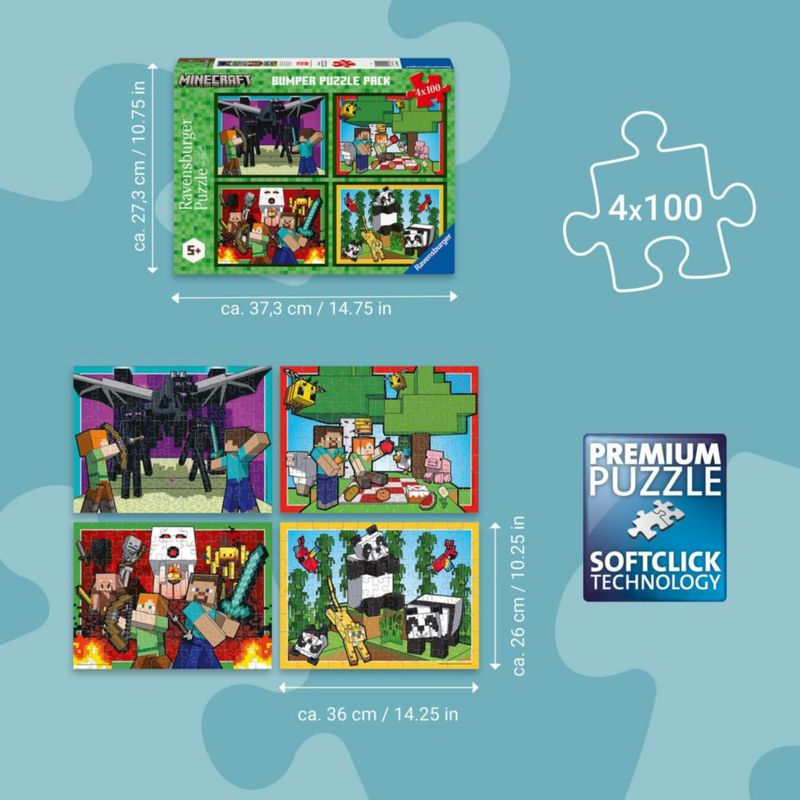 Rompecabezas Ravensburger Minecraft Pack de 4x100 piezas
