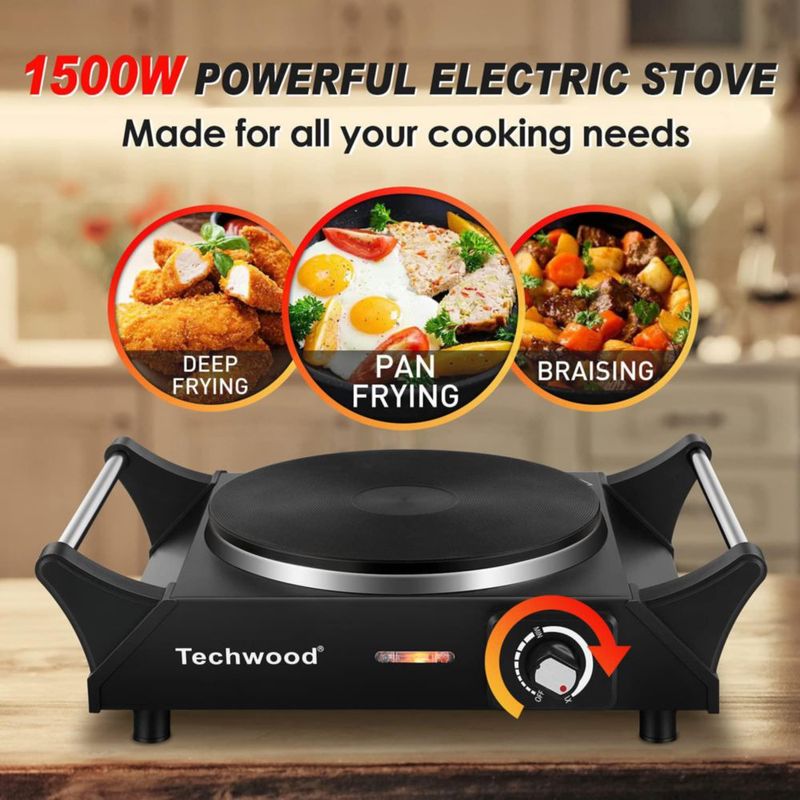 Quemador de Encimera Techwood 1500W Quemador Único 18.5 cm