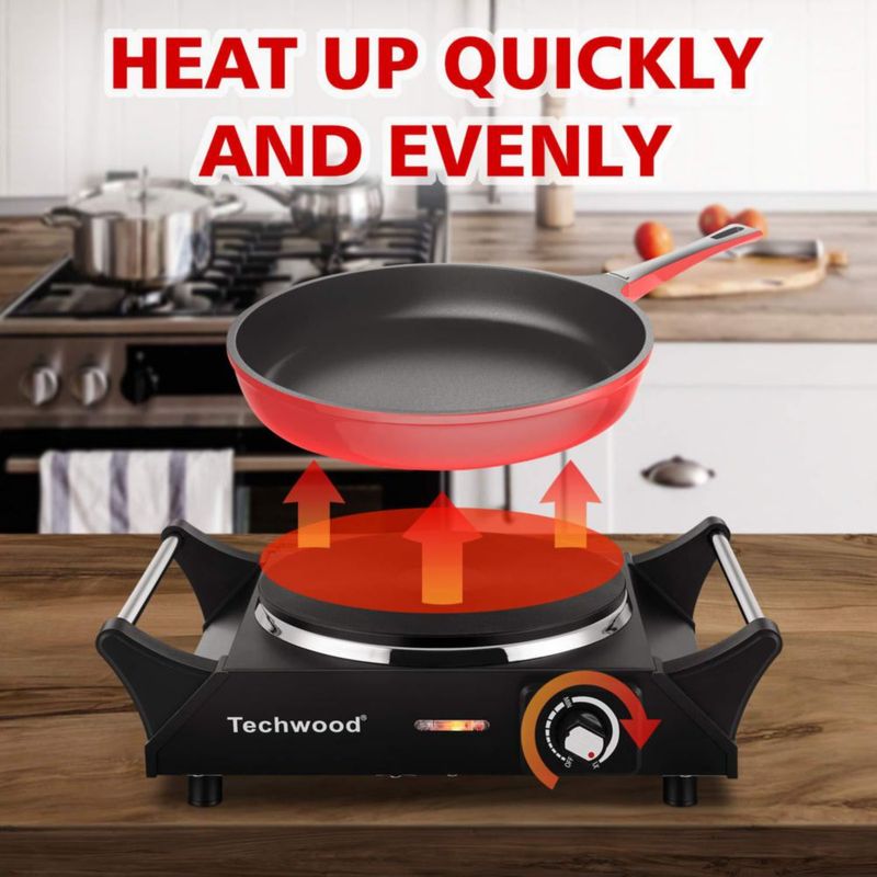 Quemador de Encimera Techwood 1500W Quemador Único 18.5 cm