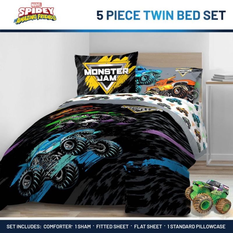 Juego de ropa de cama Jay Franco Twin de 5 piezas negro Monster Jam