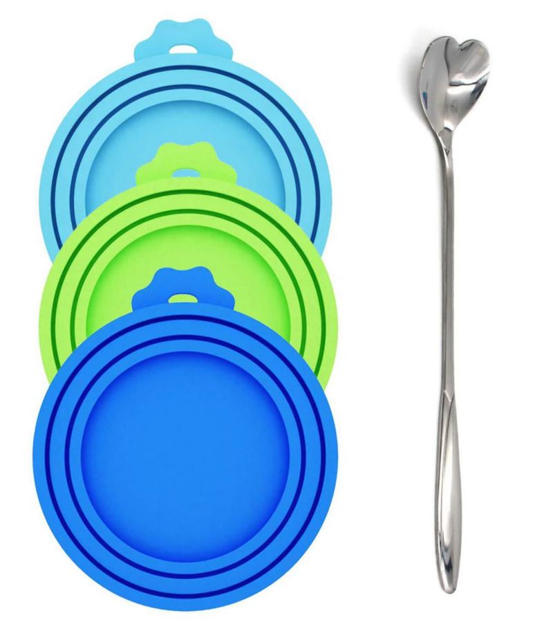 Tapas de silicona para latas Comtim 3 unidades multicolores + cuchara