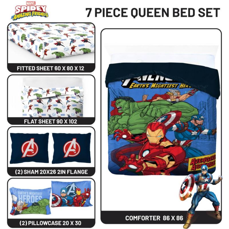 Juego de cama Jay Franco Queen 7 piezas Vengadores azul microfibra