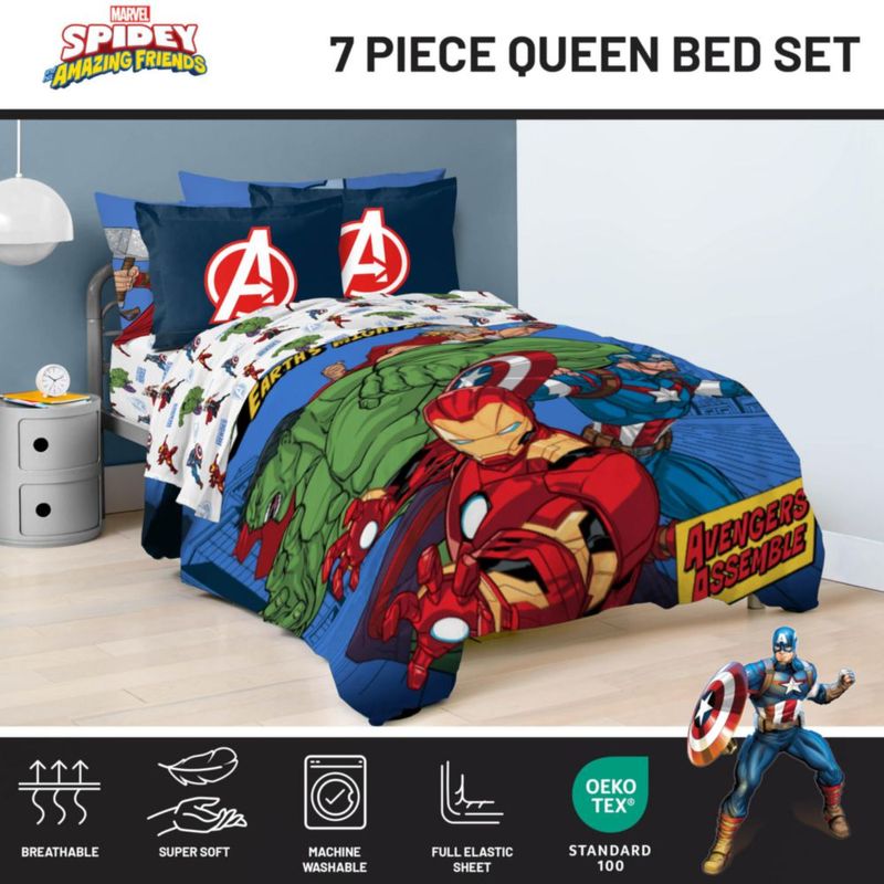Juego de cama Jay Franco Queen 7 piezas Vengadores azul microfibra