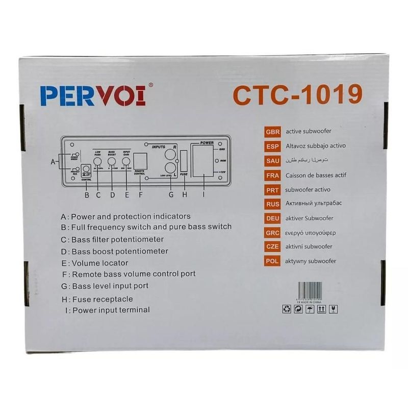Subwoofer amplificado 10 pulgadas pervoi ctc-1019