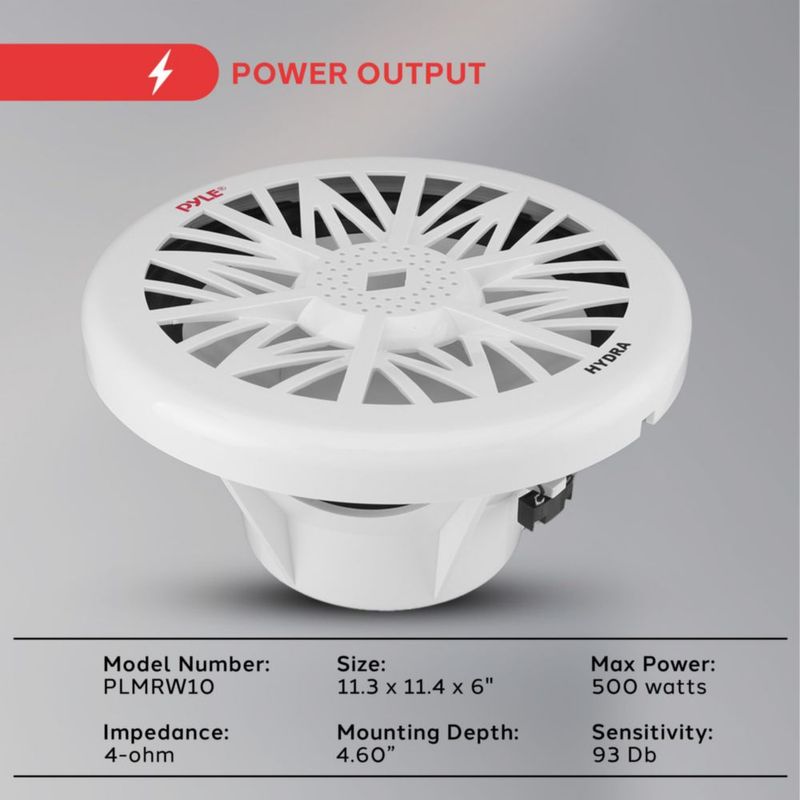 Subwoofer de audio marino para exteriores Pyle PLMRW10 de 500 W color blanco