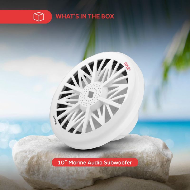 Subwoofer de audio marino para exteriores Pyle PLMRW10 de 500 W color blanco