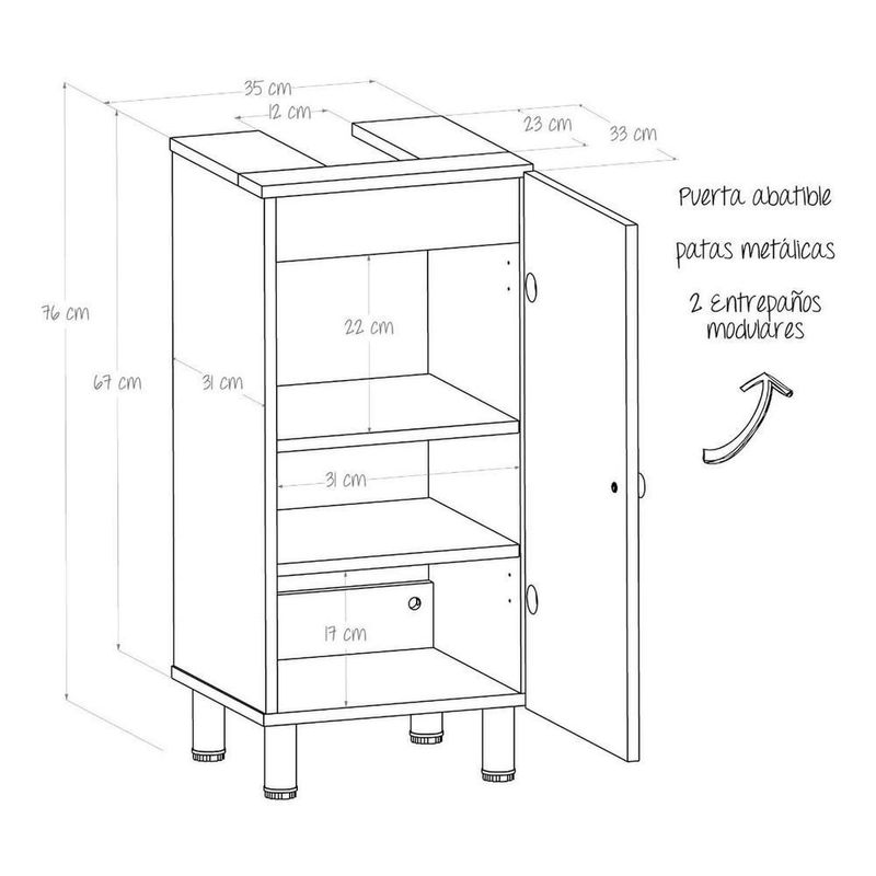 Gabinete de baño para lavabo dena maderkit ceniza c/p