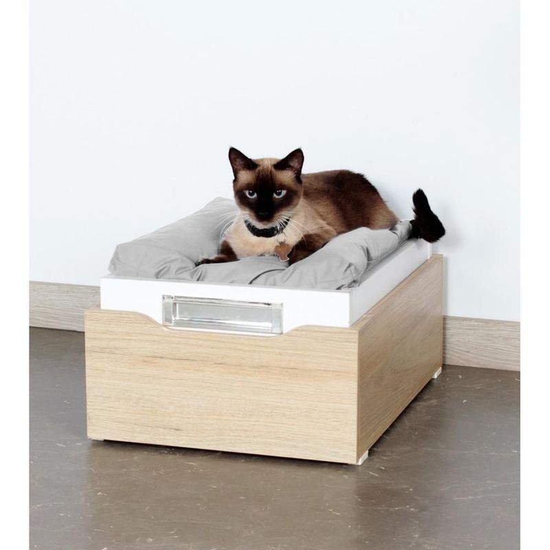 Cama para mascotas blanco-rovere 40x24x53 mdp