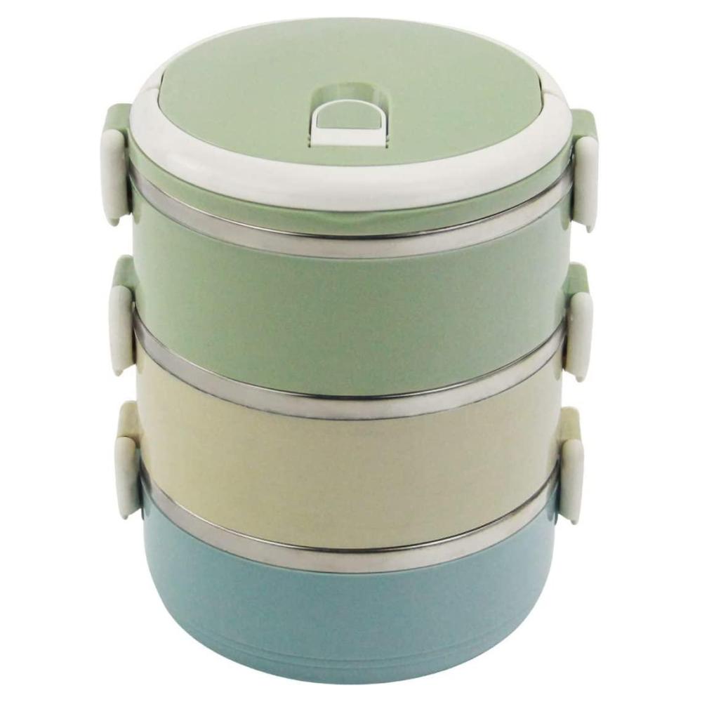 Toppers Lunch Box Con Cubiertos, Tupper Verde de 3 Pisos, Lonchera