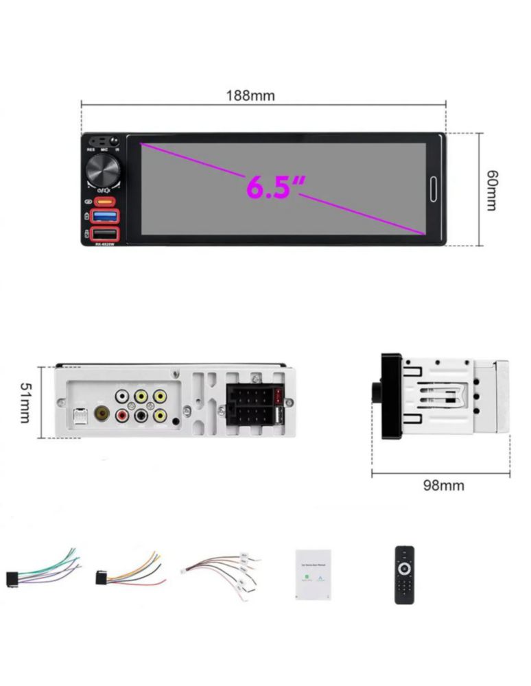 Autoestereo Bluetooth 1 Din 6.5 Pulgadas Mirrorlink Carplay RK-6520W