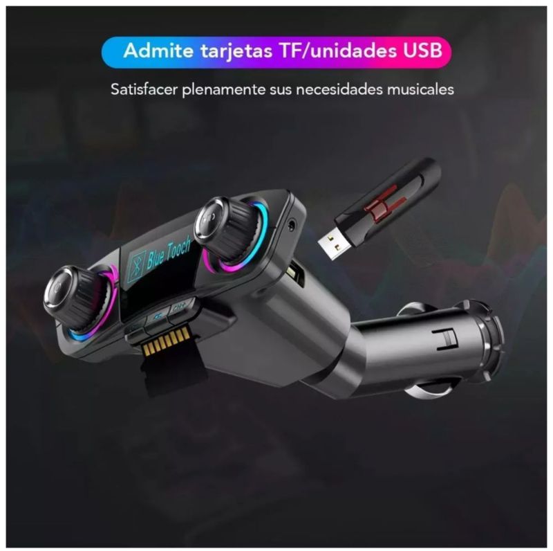 Receptor Bluetooth Y Transmisor Fm para Auto Color Negro