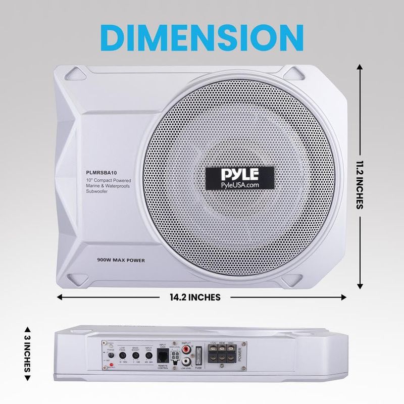 Subwoofer Pyle de 10" y 900 W amplificado de perfil bajo para uso marino