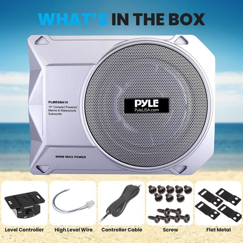 Subwoofer Pyle de 10" y 900 W amplificado de perfil bajo para uso marino
