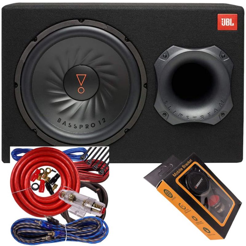 Subwoofer JBL SUBBP12AM amplificado de 12» y 450 W con soporte para teléfono