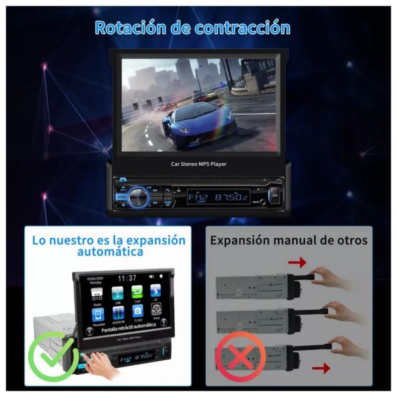 Autoestéreo con pantalla Retráctil Hd Estéreo, Color Negro