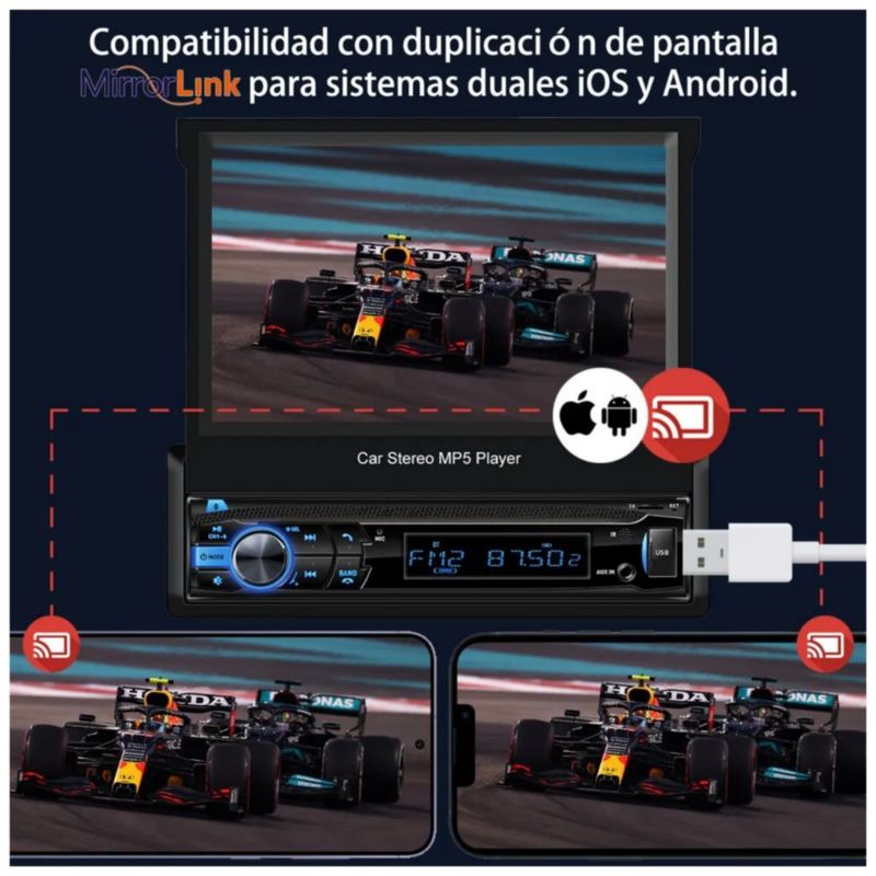 Autoestéreo con pantalla Retráctil Hd Estéreo, Color Negro