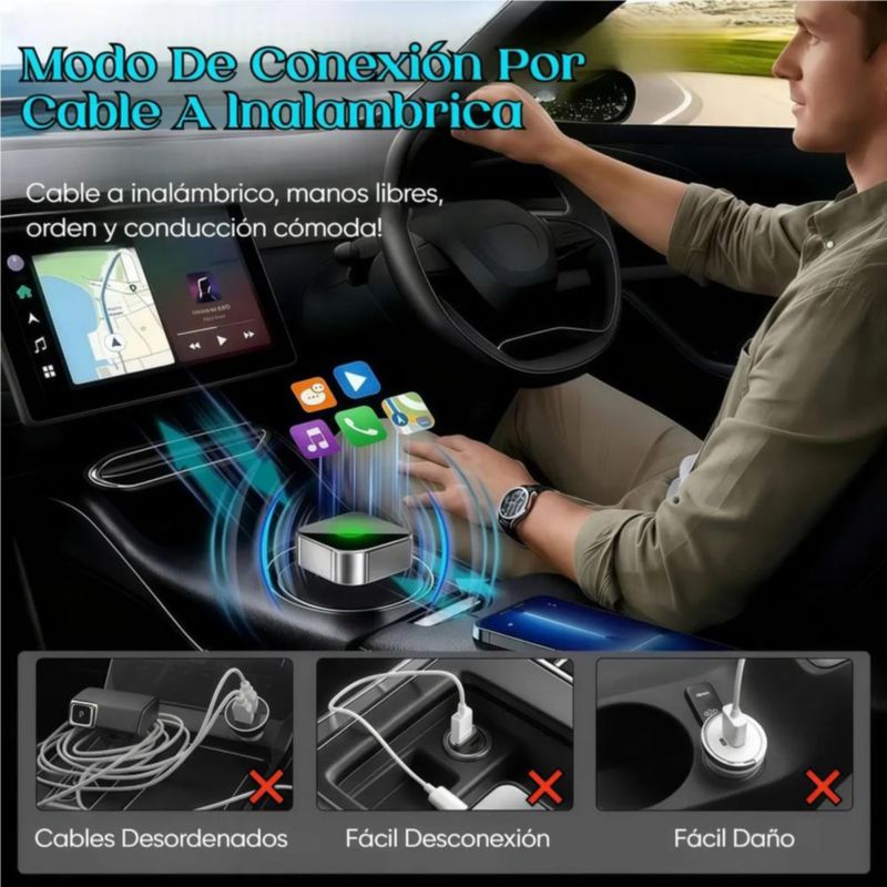 Adaptador Mini Inalámbrico Carplay Y Android Auto 2 en 1 2026 Negro