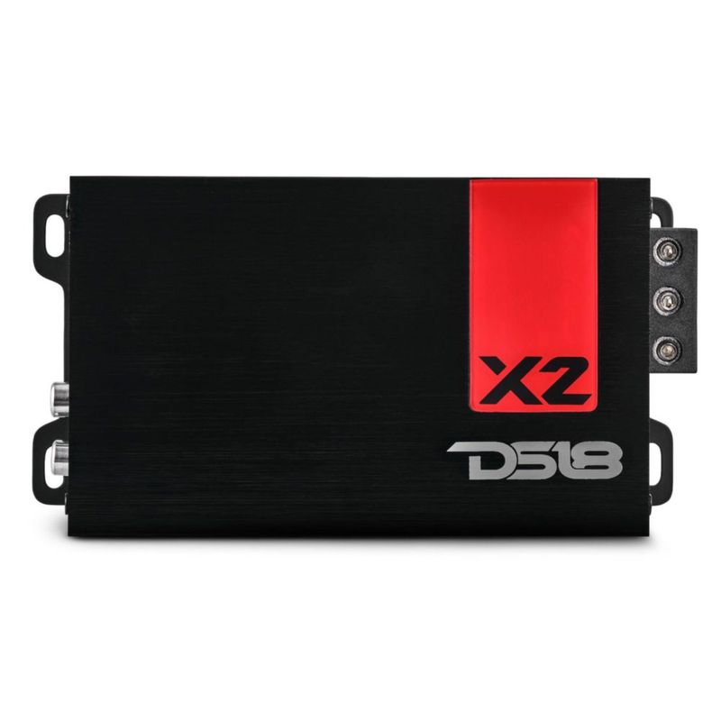 Amplificador DS18 X2 de 2 canales 140 W RMS Clase D ultra compacto