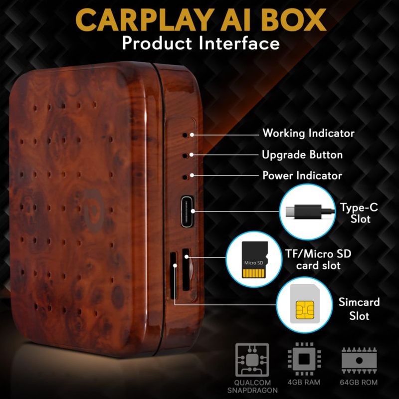 Caja CarPlay y Android Auto inalámbrica Pyle 4 GB RAM 64 GB ROM WiFi de doble banda