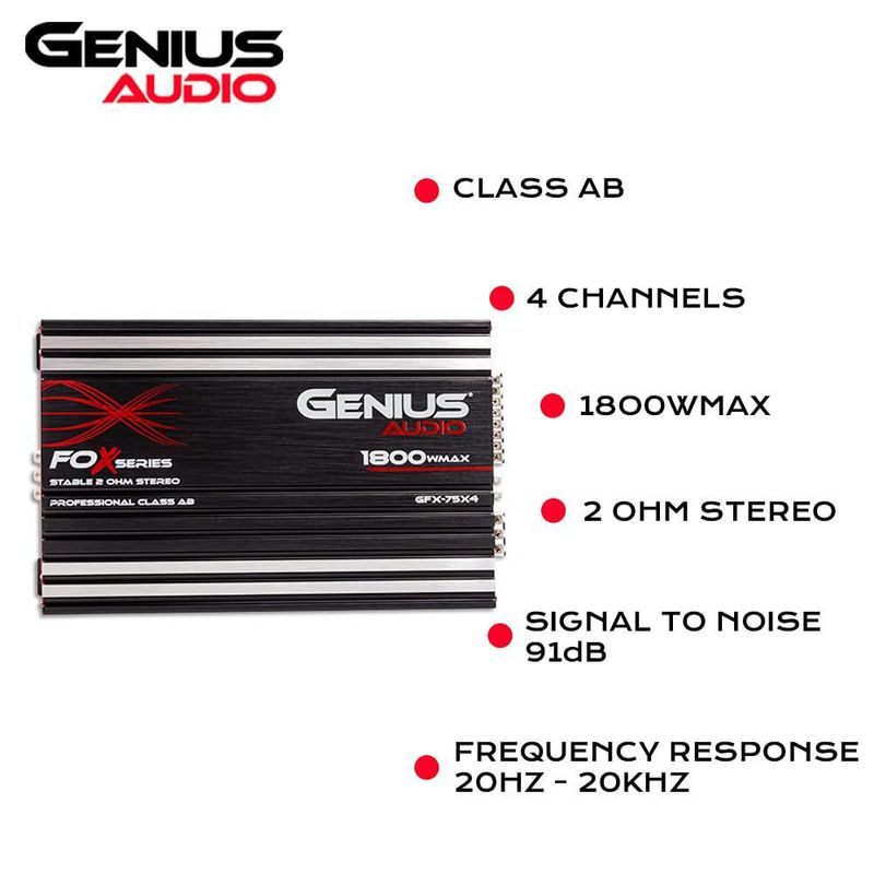 Amplificador de coche Genius GFX-75X4 1800W Clase AB 2 Ω
