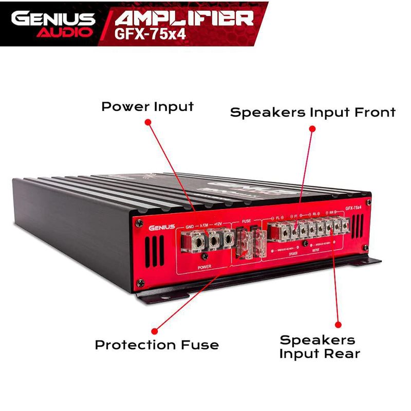 Amplificador de coche Genius GFX-75X4 1800W Clase AB 2 Ω