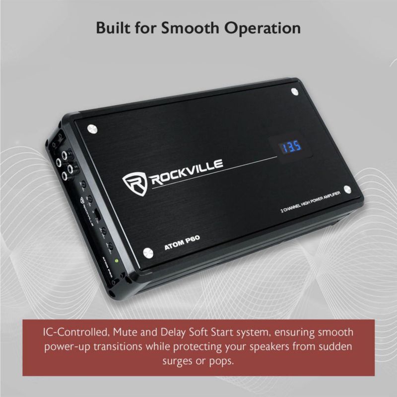 Rockville Atom P60 Amplificador de 2 Canales para Coche/ATV 1200W RMS 4800W Pico