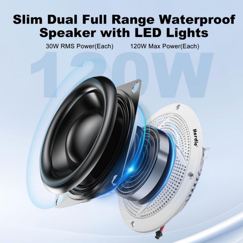 Parlantes Herdio 16 cm Impermeables con LED 240 W Par Color Blanco
