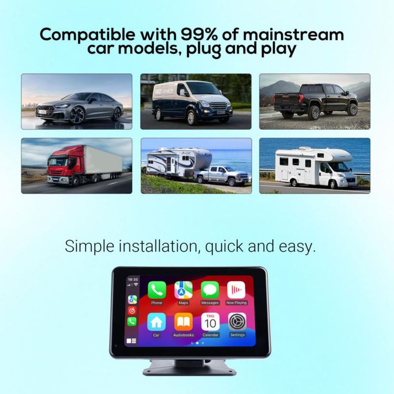 Pantalla CarPlay inalámbrica Haudio 18 cm 1080 P con cámara de visión trasera