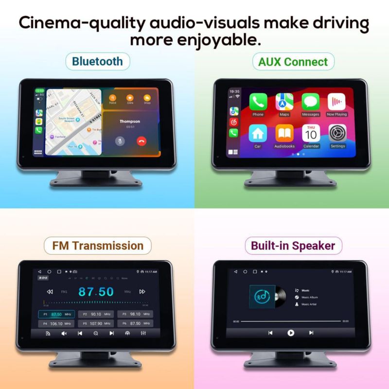 Pantalla CarPlay inalámbrica Haudio 18 cm 1080 P con cámara de visión trasera
