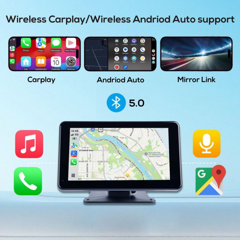 Pantalla CarPlay inalámbrica Haudio 18 cm 1080 P con cámara de visión trasera