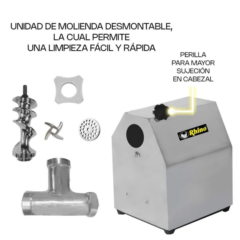 Molino de Carne Industrial RHINO MOCA-12 750 W 127 V Acero Inoxidable