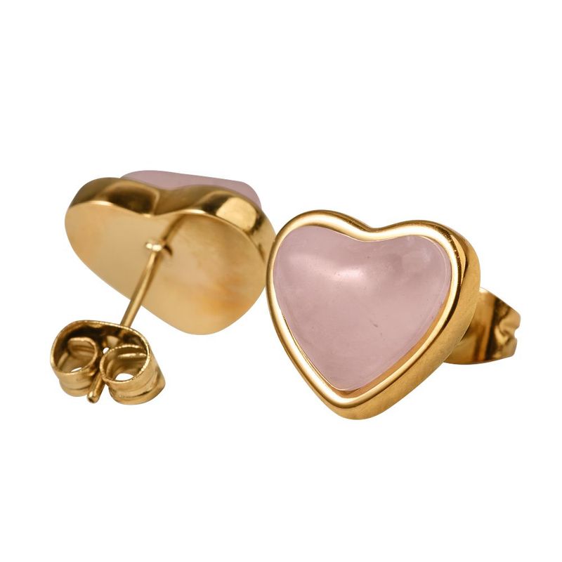 Aretes luckyly baño oro 18k acero inoxidable piedra o cuarzo natural nadia rosa claro